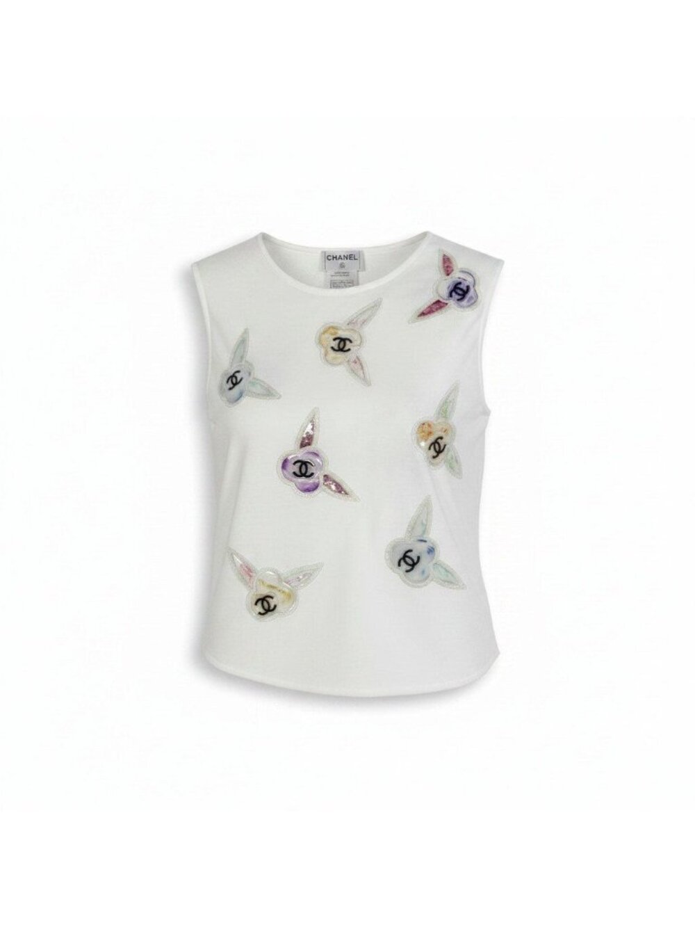 Chanel Ce7 CC Logo Tank Top 38 White Cotton